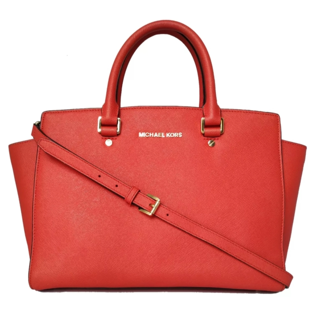 Michael Kors Selma Large Coral Red Saffiana Leather Tote